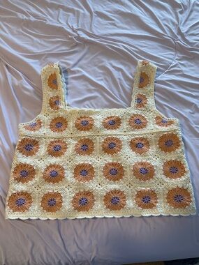 Handmade Crochet Square Tank Top in Cream, Rust & Lavender